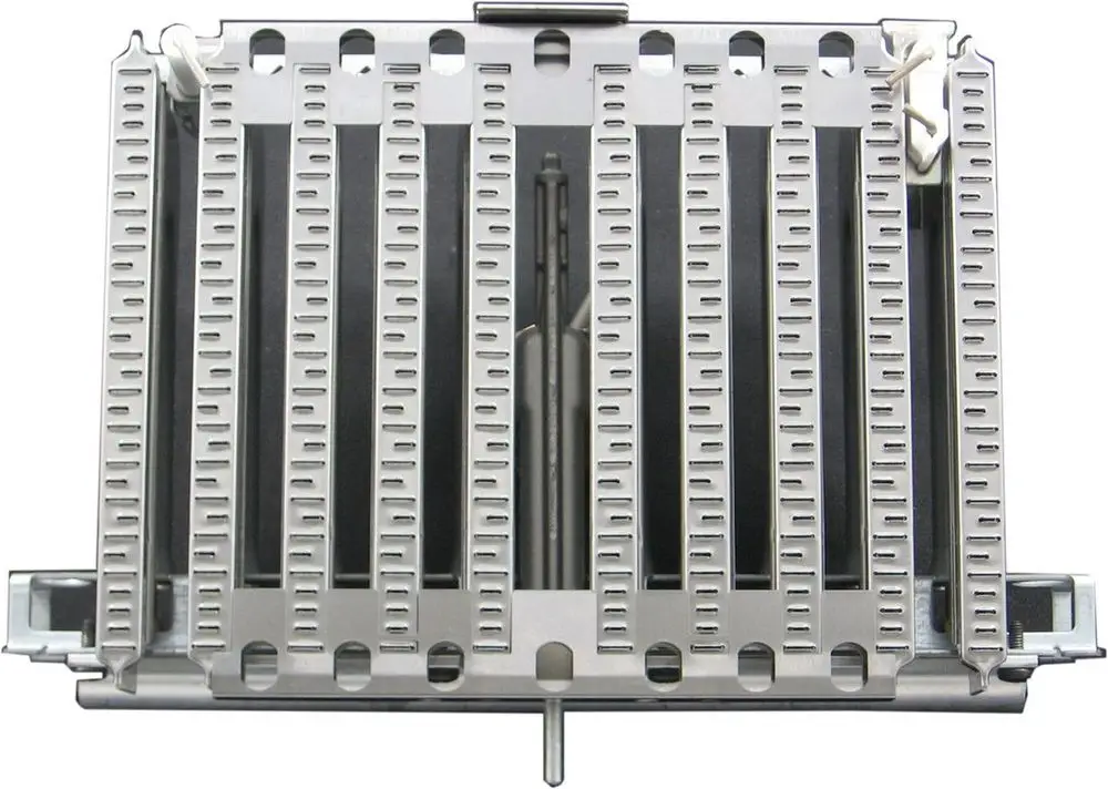 BOSCH Brenner aus Metall mit mehreren länglichen, perforierten Leiterplatten und einem mittigen Edelstahlrohr, zur Verwendung in Heizsystemen.